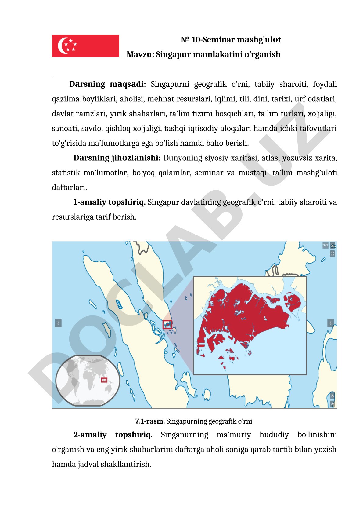 Singapur mamlakatini o'rganish