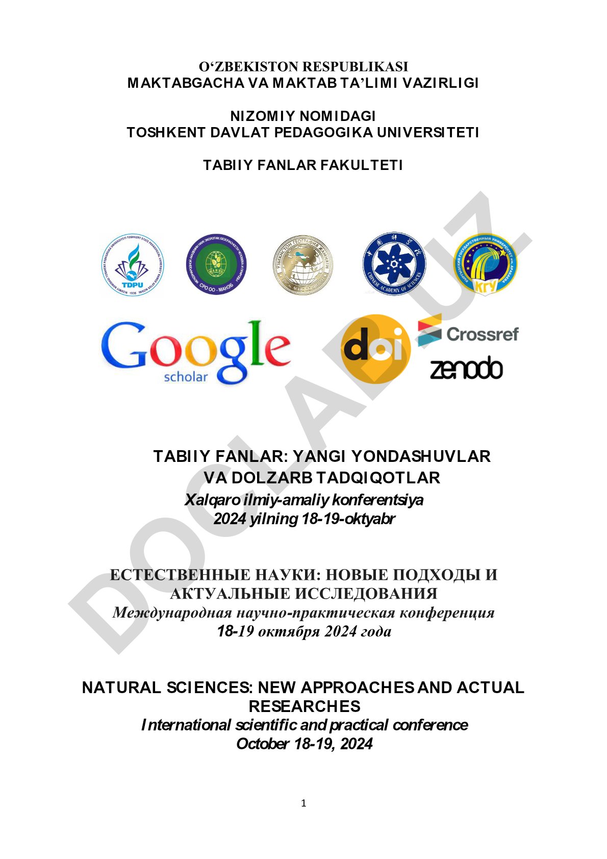 Tabiiy fanlar: yangi yondashuvlar va dolzarb tadqiqotlar xalqaro ilmiy-amaliy konferensiya to'plami