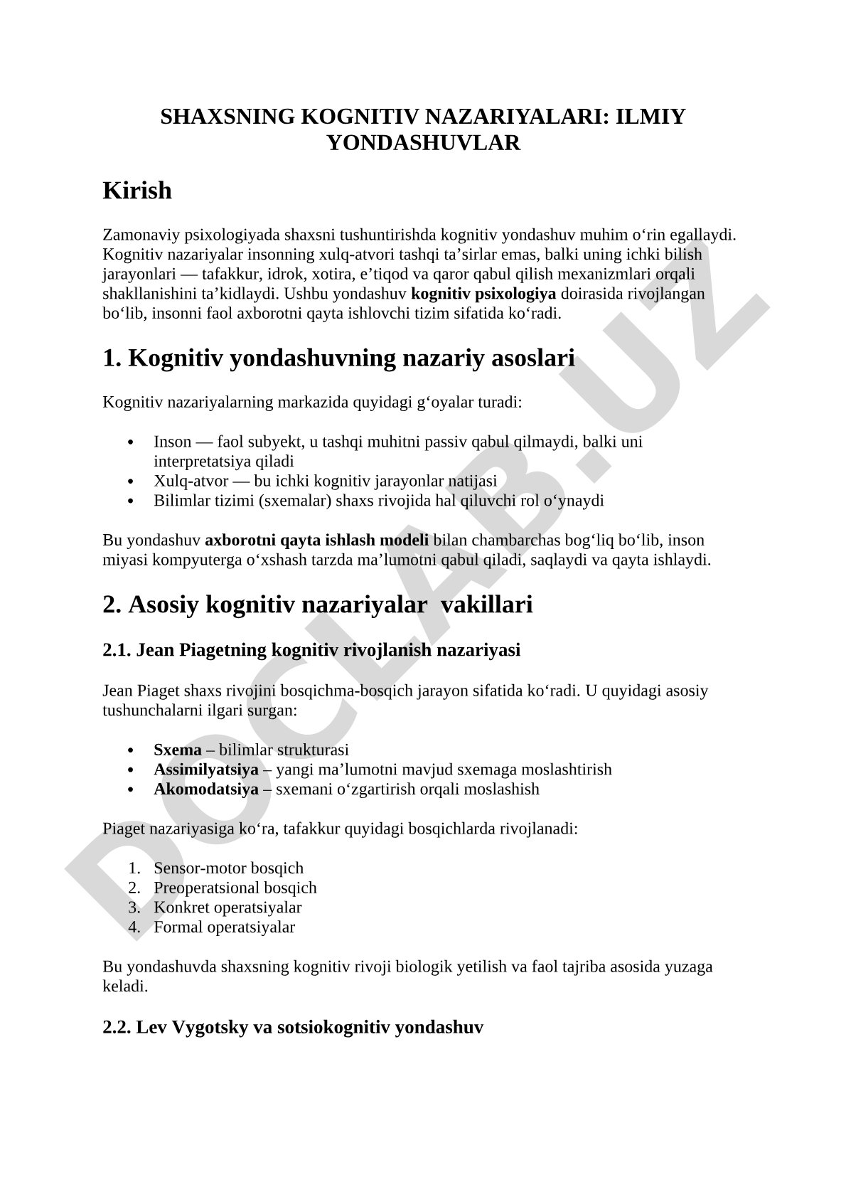 Shaxsning kognitiv nazariyalari: ilmiy yondashuvlar