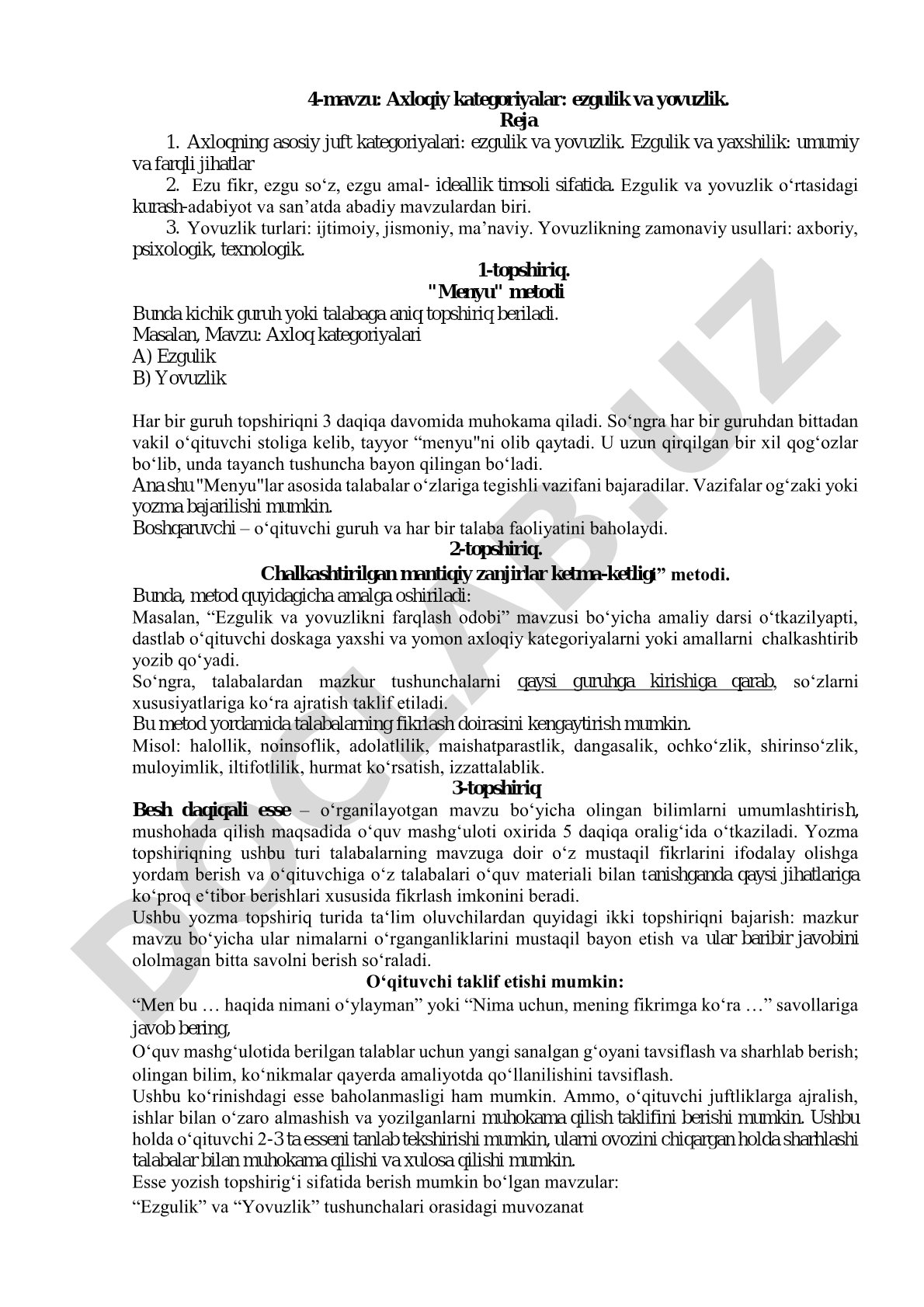 Axloqiy kategoriyalar: ezgulik va yovuzlik