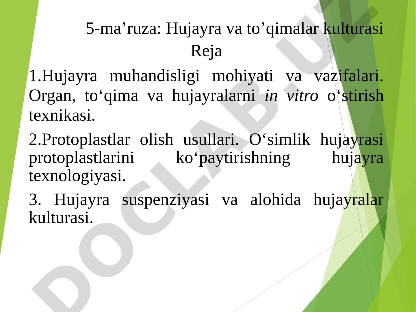 Hujayra va to’qimalar kulturasi