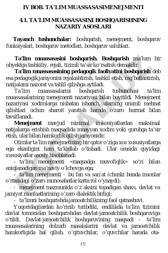 Ta’lim muassasasini boshqarishning nazariy asoslari