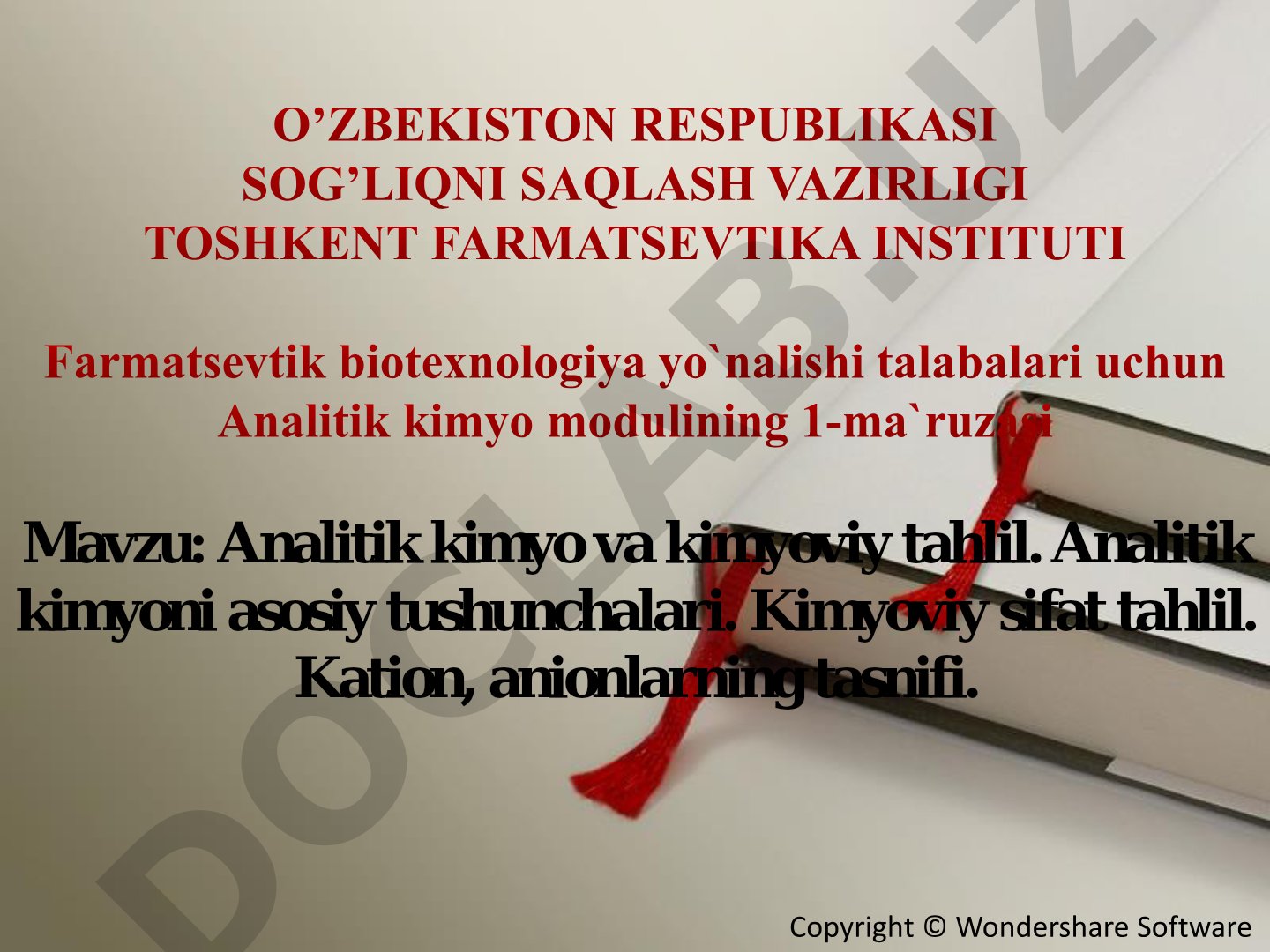 Analitik kimyo va kimyoviy tahlil. Analitik kimyoni asosiy tushunchalari. Kimyoviy sifat tahlil. Kation, anionlarning tasnifi
