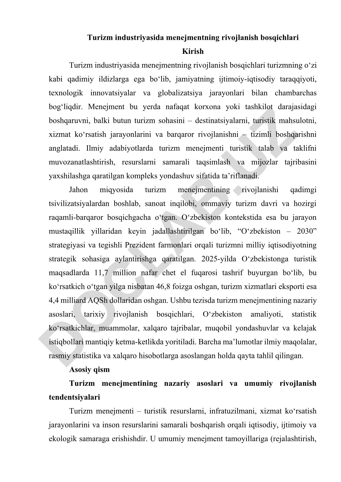Turizm industriyasida menejmentning rivojlanish bosqichlari