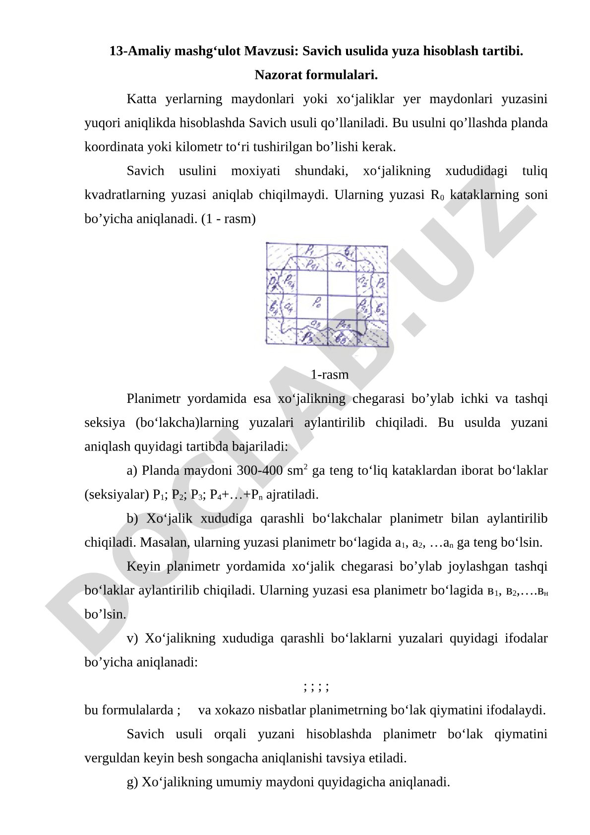 Savich usulida yuza hisoblash tartibi