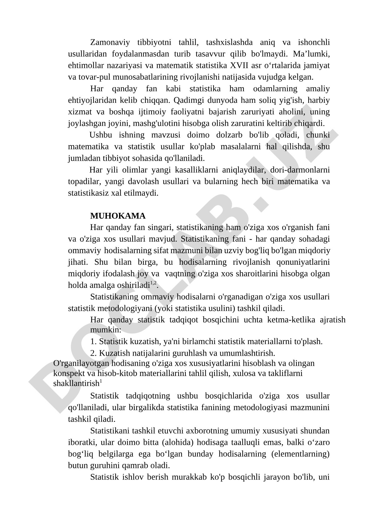 Tibbiyotda matematik statistikaning qo'llanilishi
