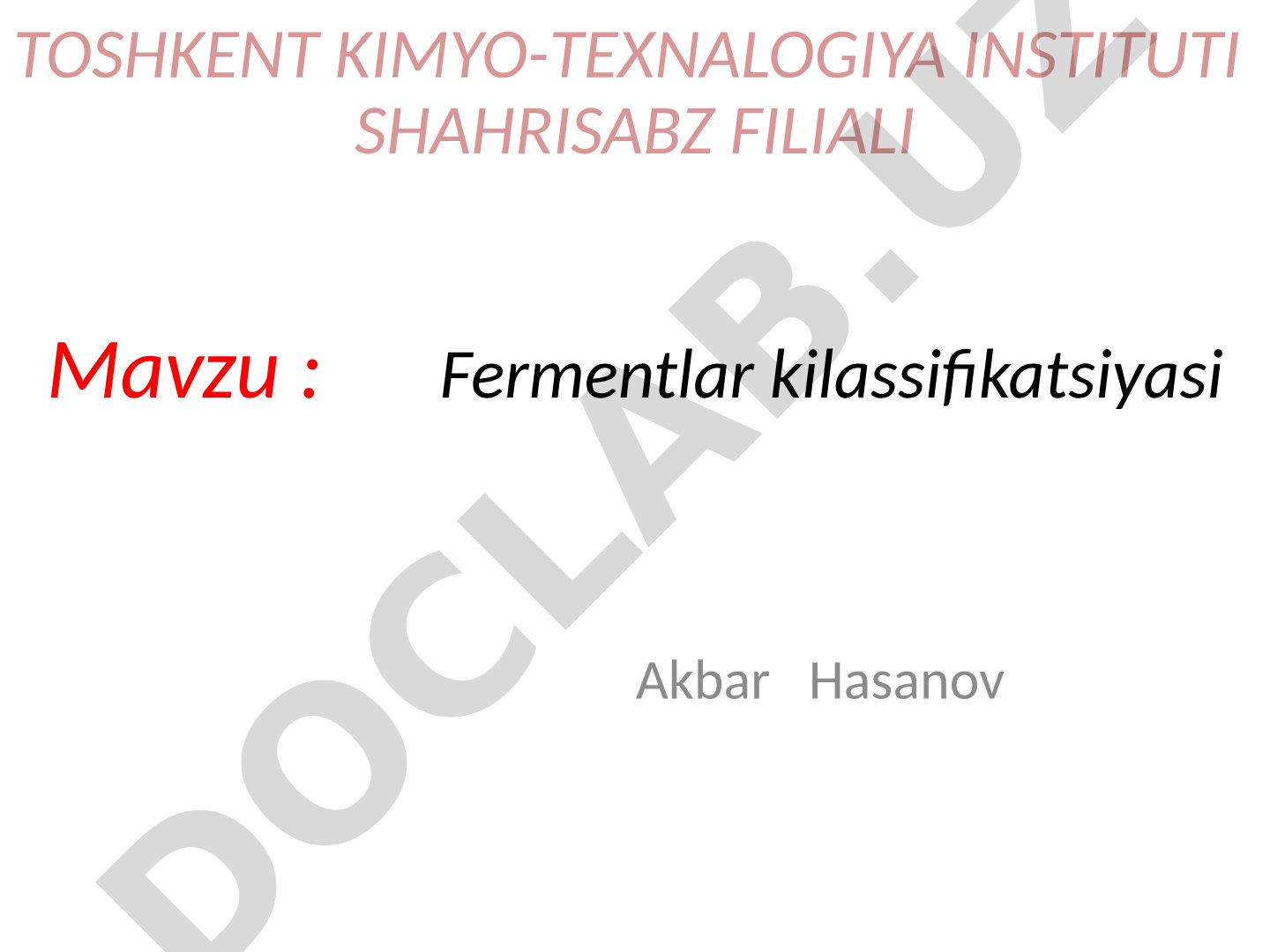 Fermentlar klassifikatsiyasi