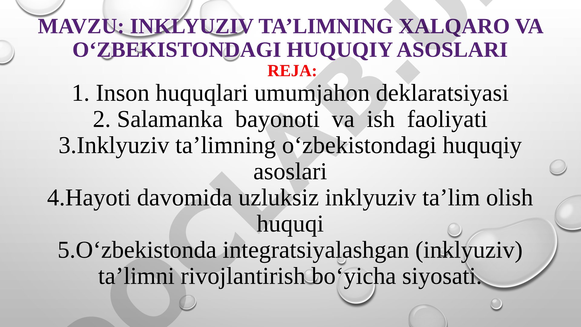 Inklyuziv ta’limning xalqaro va O‘zbekistondagi huquqiy asoslari