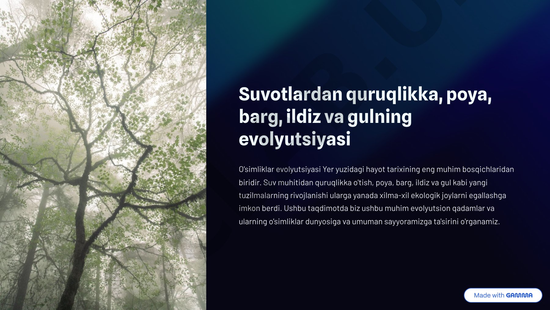 Suvotlardan quruqlikka o'simliklar evolyutsiyasi