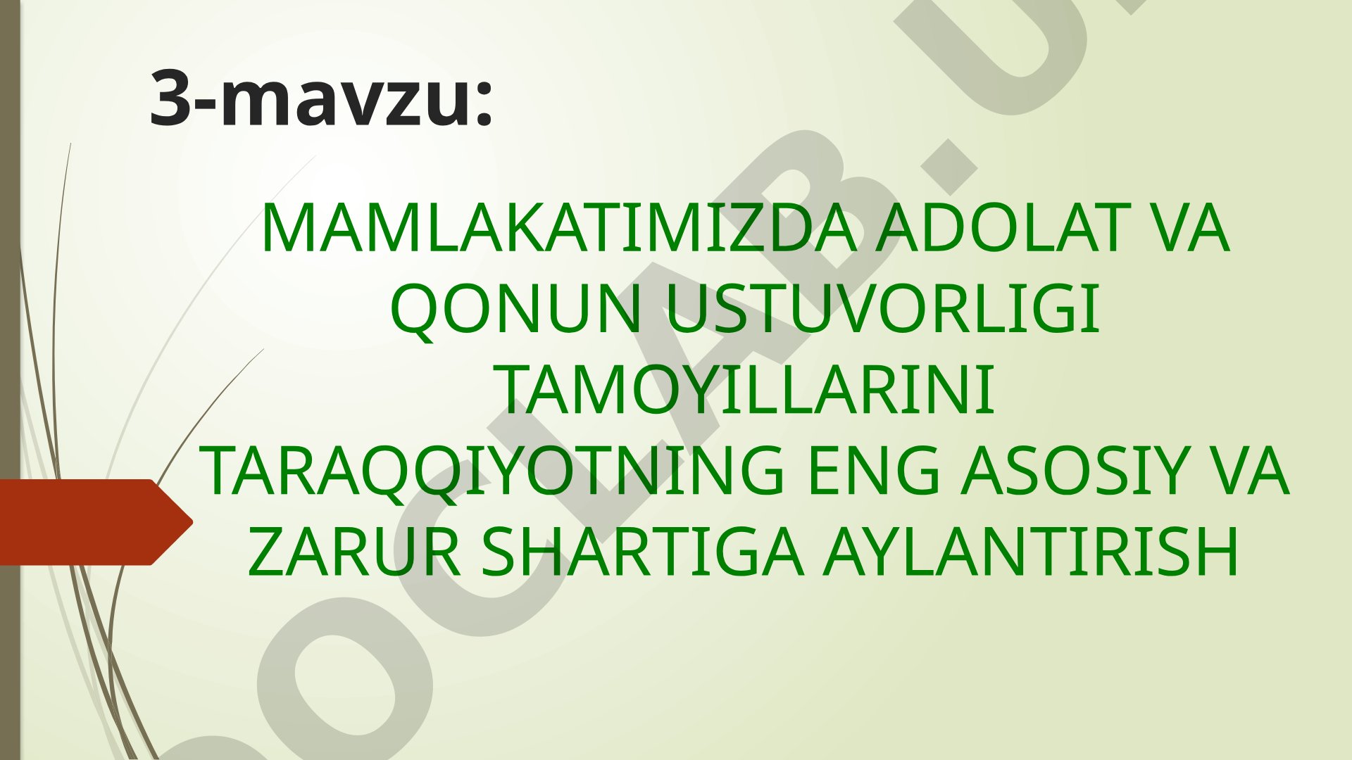 Mamlakatimizda adolat va qonun ustuvorligi tamoyillarini taraqqiyotning eng asosiy va zarur shartiga aylantirish