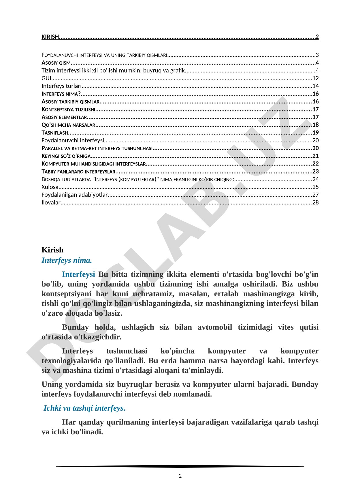 Interfeys va ularning turlari