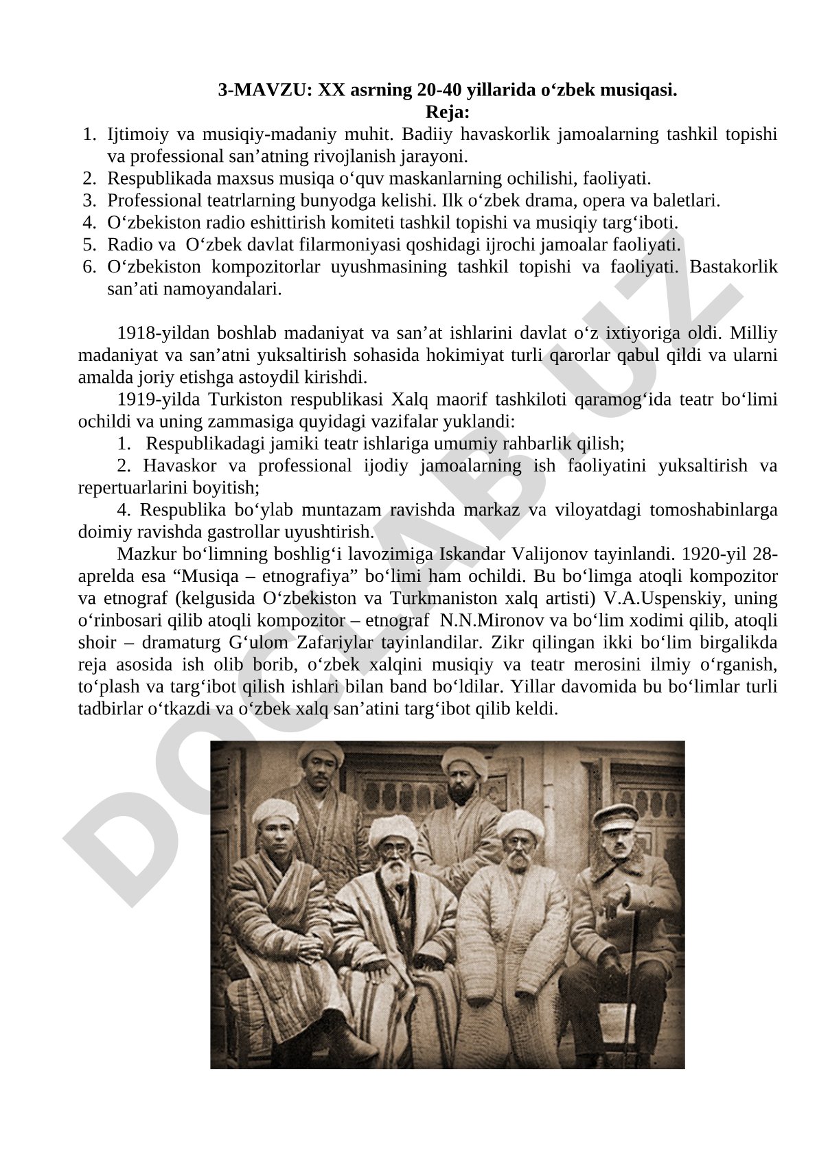 XX asrning 20-40 yillarida o‘zbek musiqasi