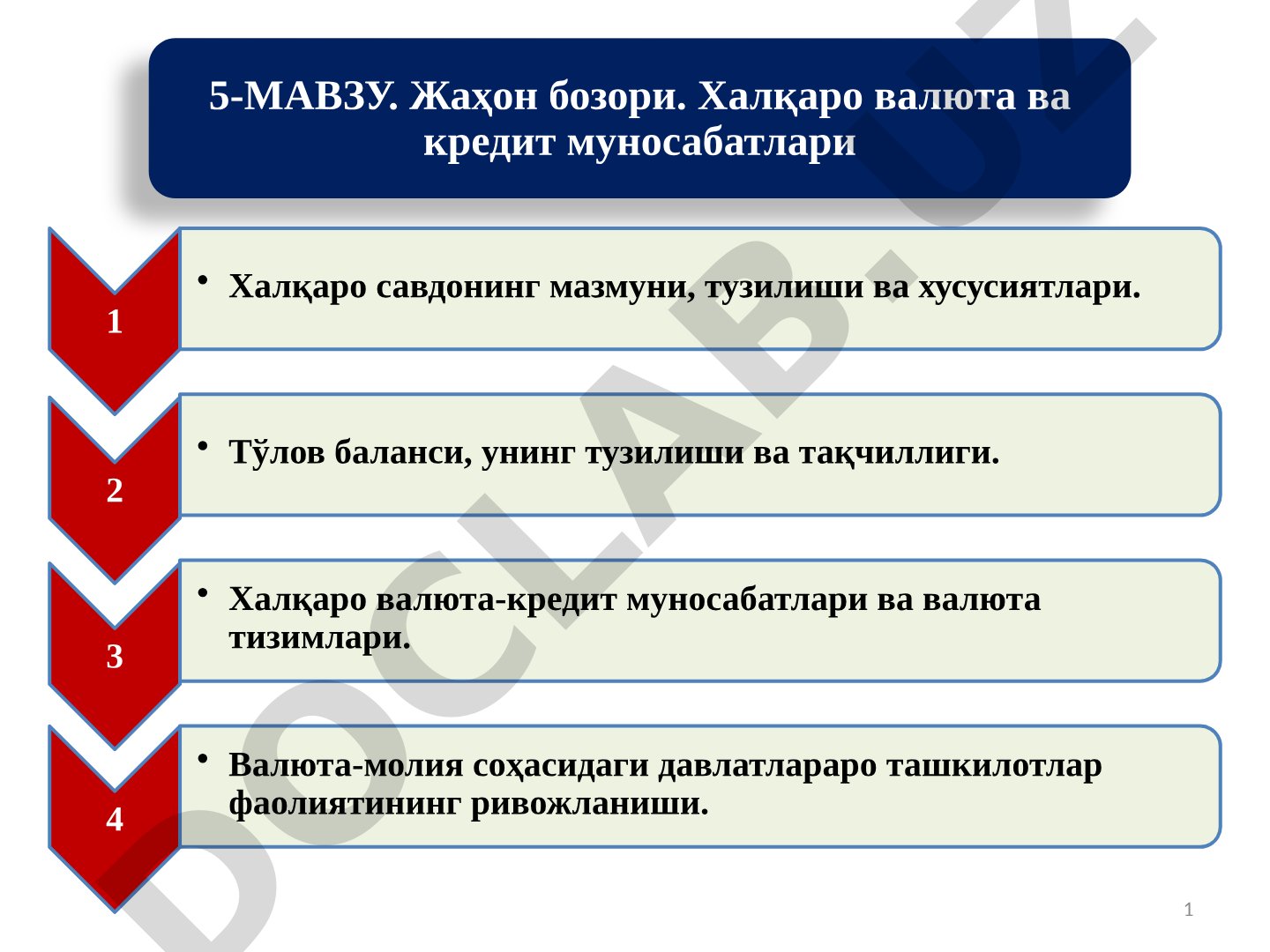 Жаҳон бозори. Халқаро валюта ва кредит муносабатлари