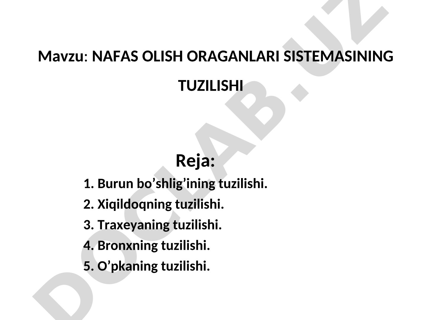 Nаfas olish organlari sistemasining tuzilishi