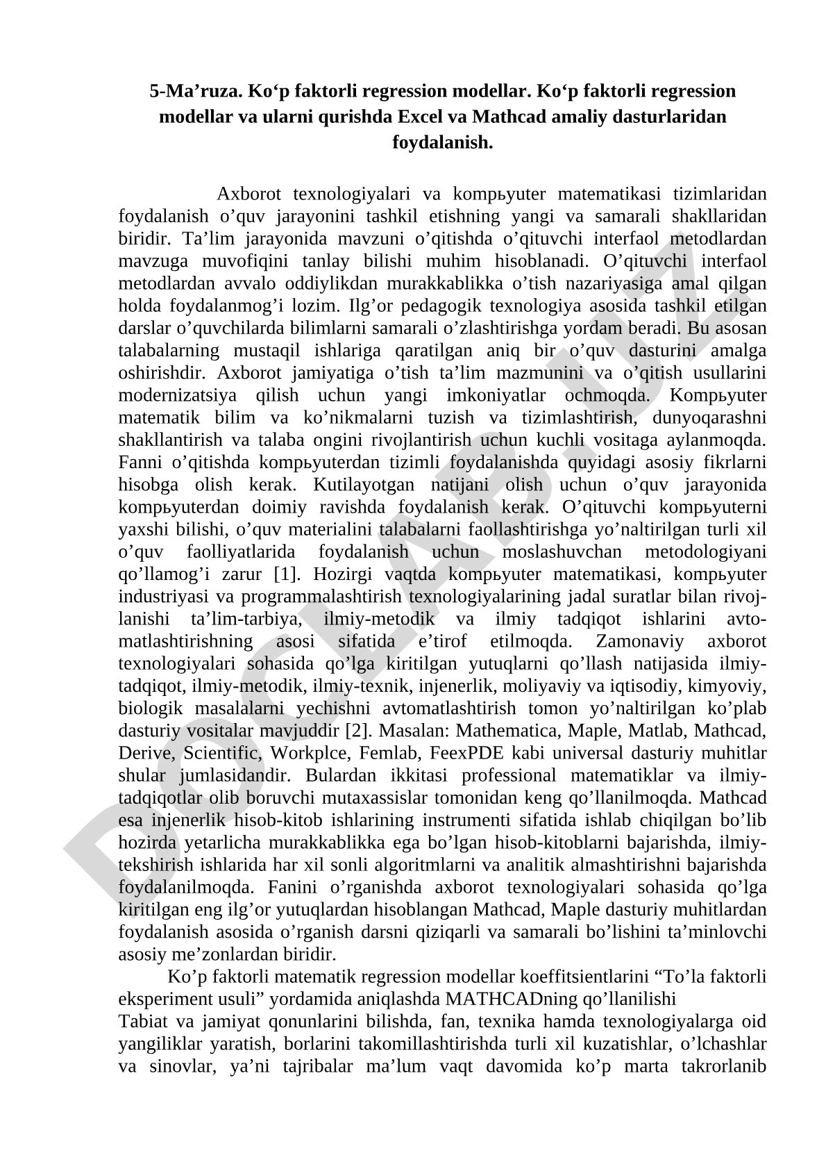 Ko‘p faktorli regression modellar