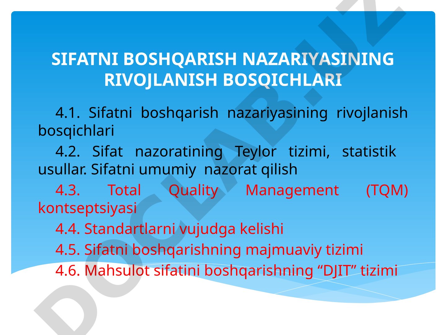 Sifatni boshqarish nazariyasining rivojlanish bosqichlari