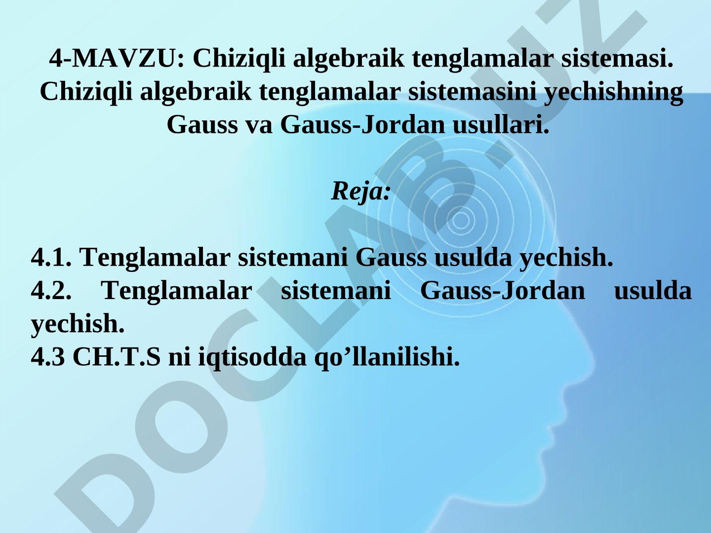 Chiziqli algebraik tenglamalar sistemasini yechishning Gauss va Gauss-Jordan usullari