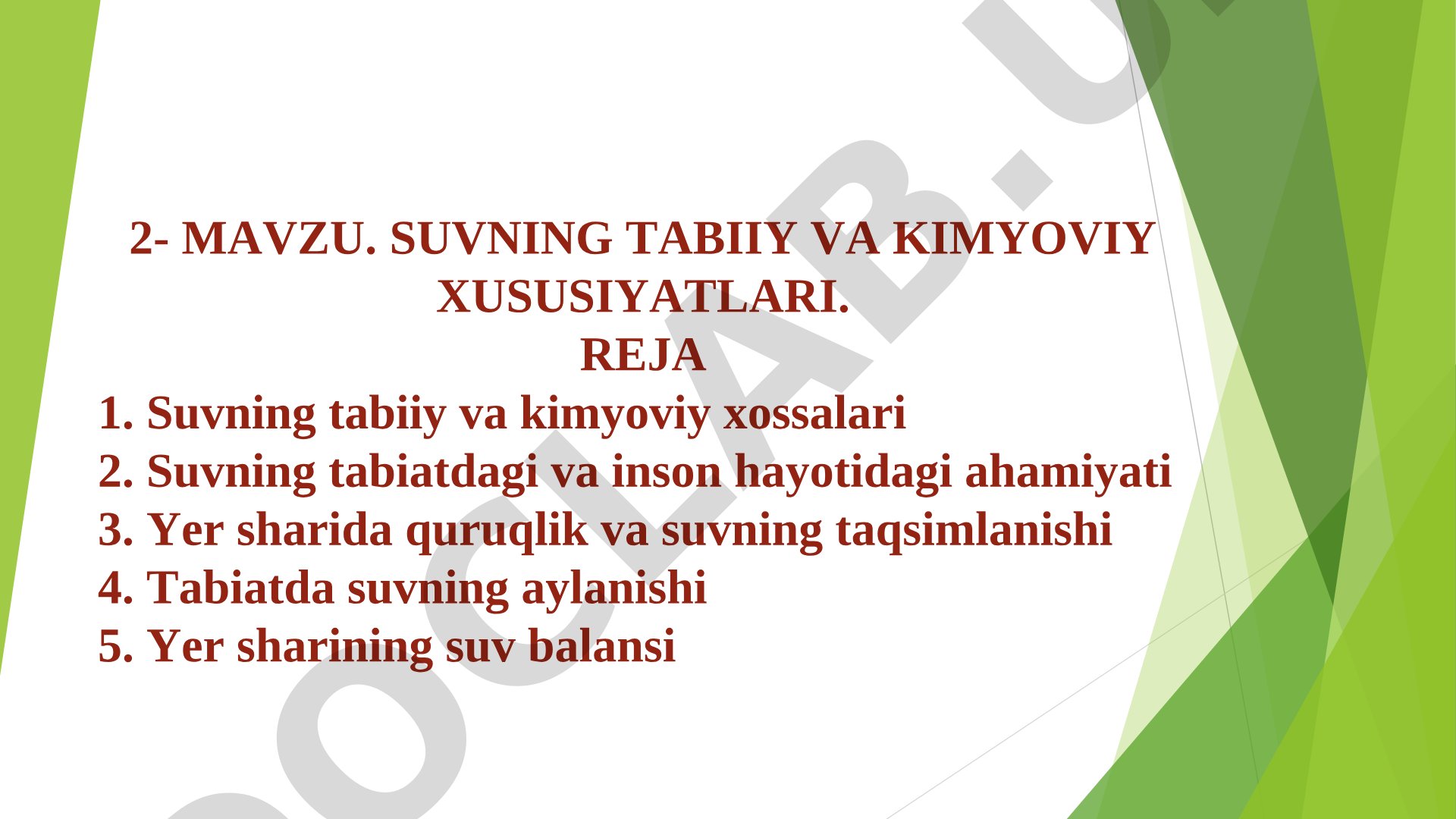 Suvning tabiiy va kimyoviy xususiyatlari