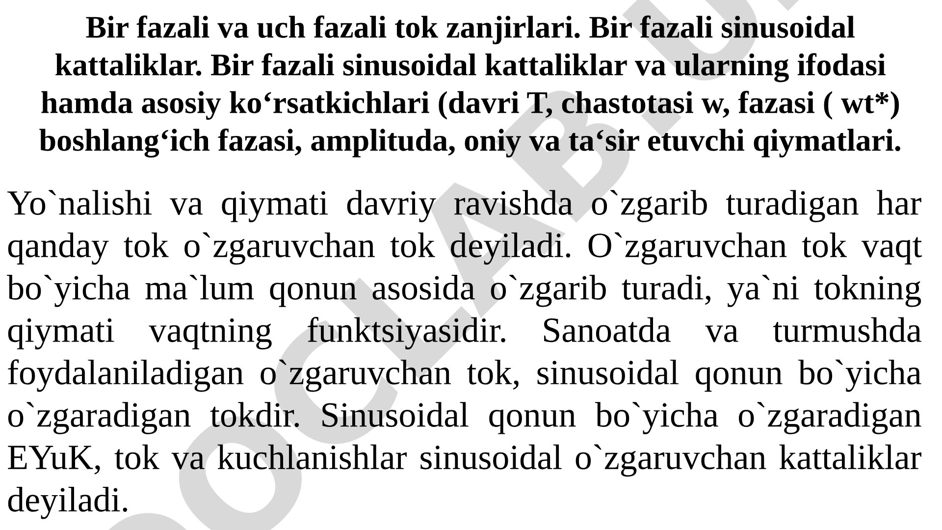 Bir fazali va uch fazali tok zanjirlari