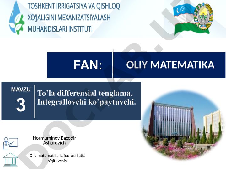 To'la differensial tenglama va integrallovchi ko'paytuvchi