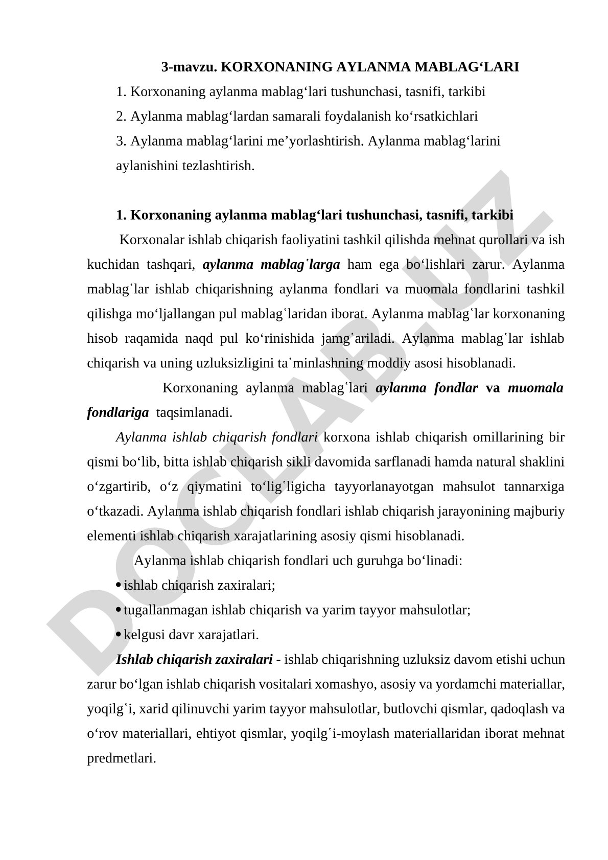 Korxonaning aylanma mablag'lari