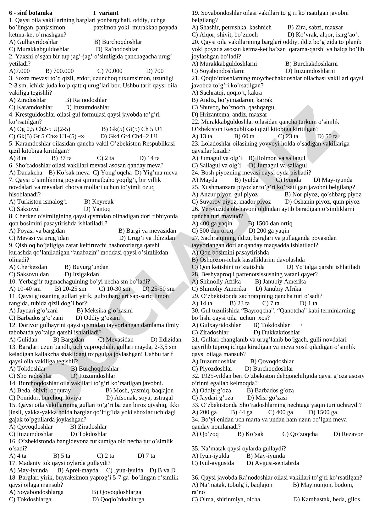 6 - sinf botanika I variant