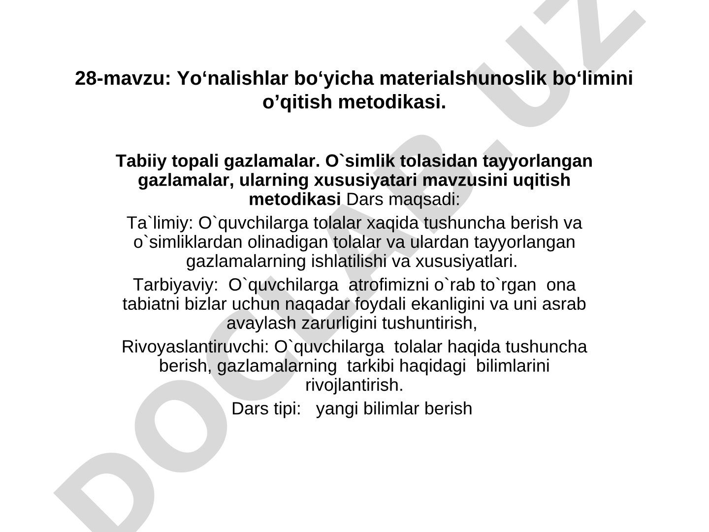 28-mavzu: Yo‘nalishlar bo‘yicha materialshunoslik bo‘limini o’qitish metodikasi