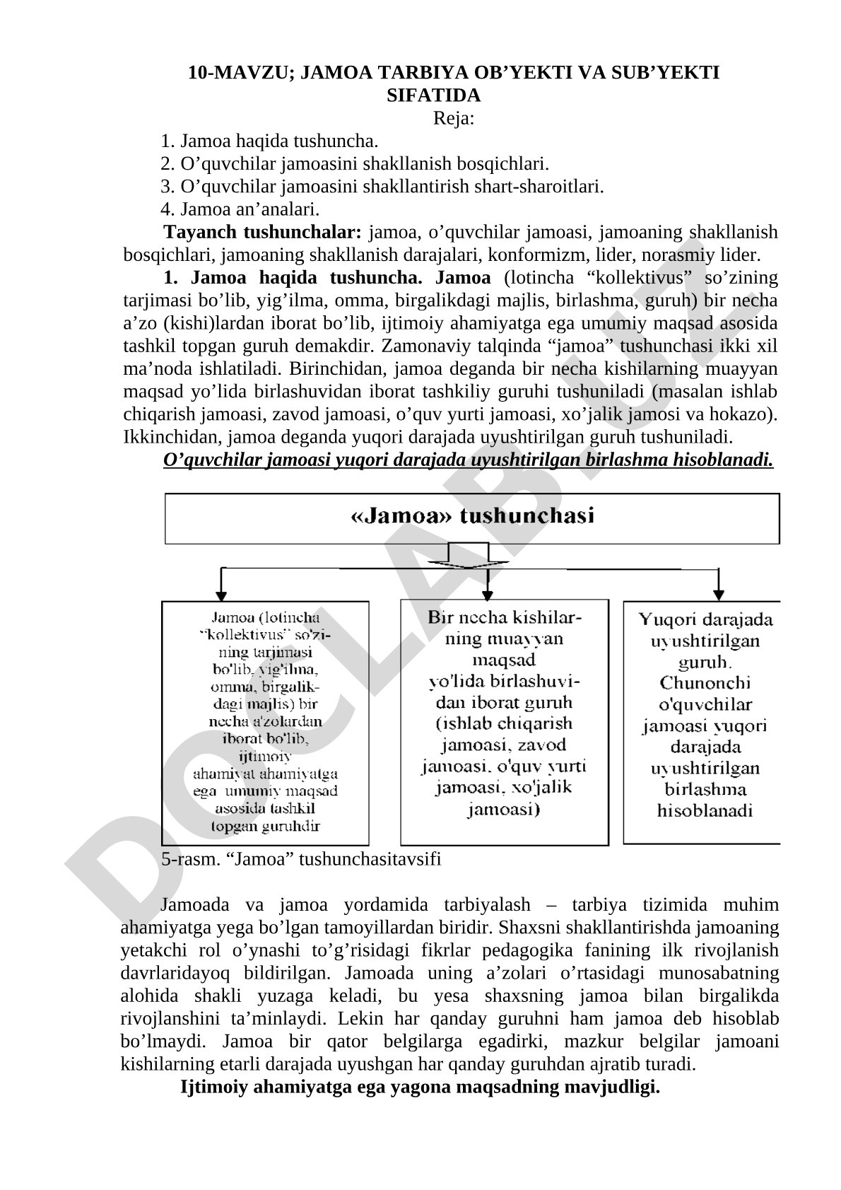 Jamoa tarbiya ob’yekti va sub’yekti sifatida