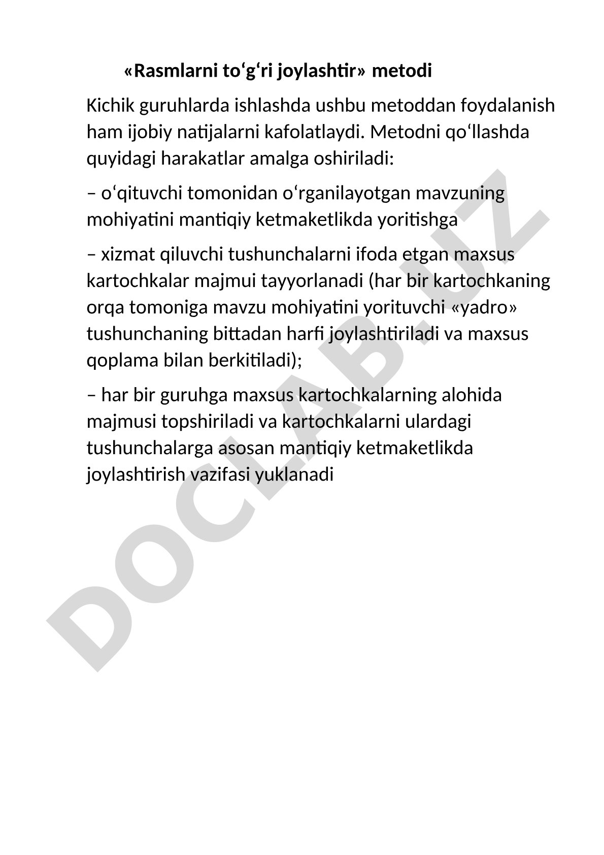 Rasmlarni to‘g‘ri joylashtir metodi