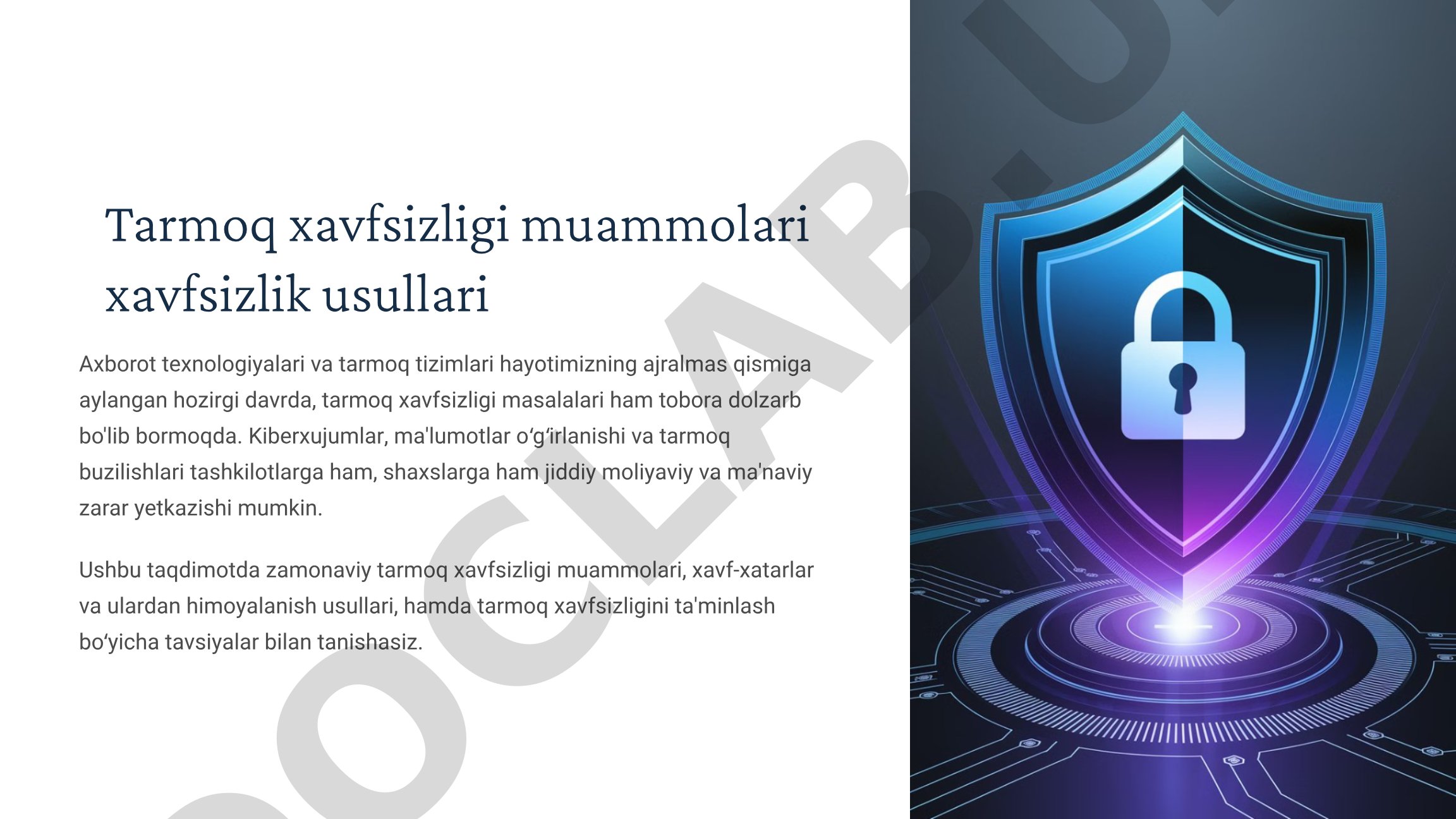 Tarmoq xavfsizligi muammolari va himoyalanish usullari