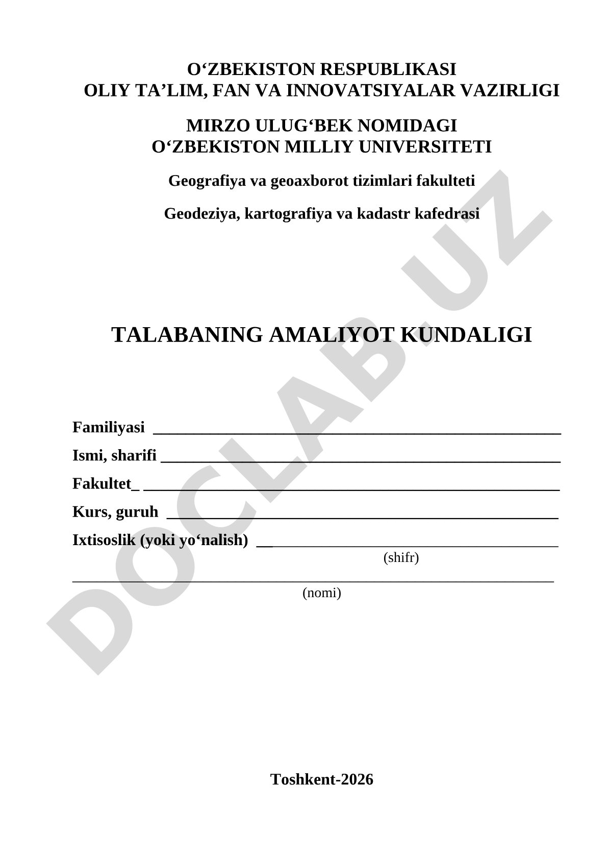 Talabaning amaliyot kundaligi