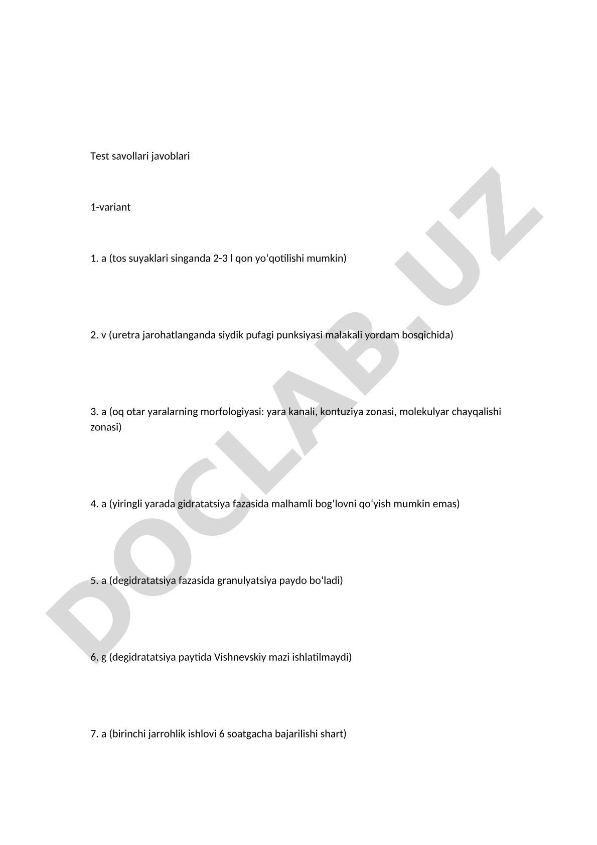 Test savollari javoblari 1-4 variantlar
