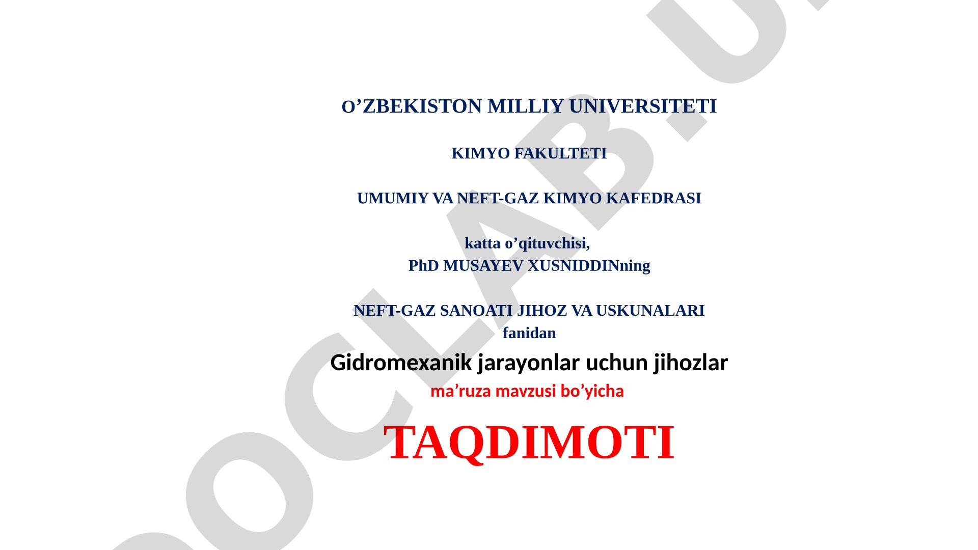 Gidromexanik jarayonlar uchun jihozlar