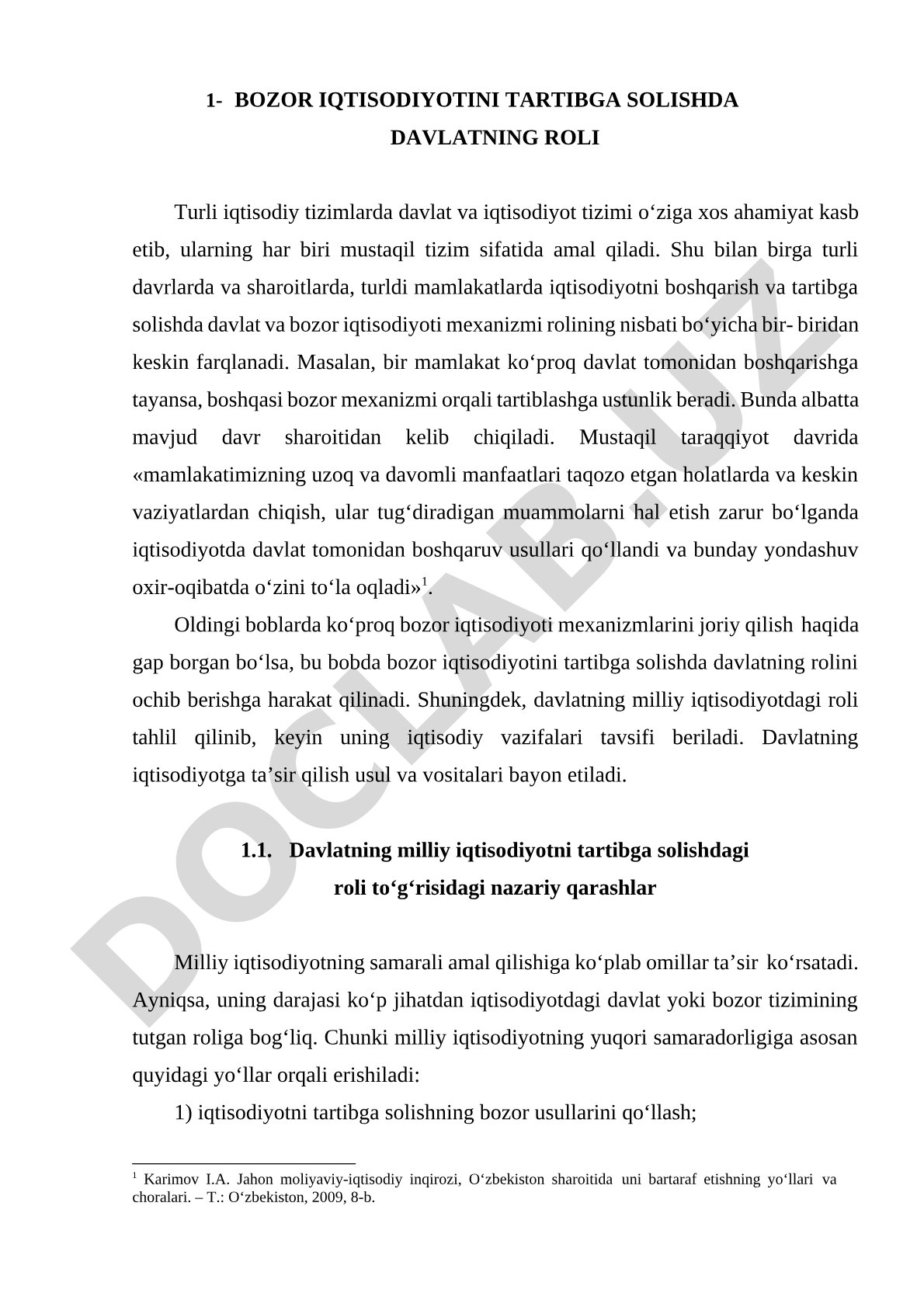 Bozor iqtisodiyotini tartibga solishda davlatning roli