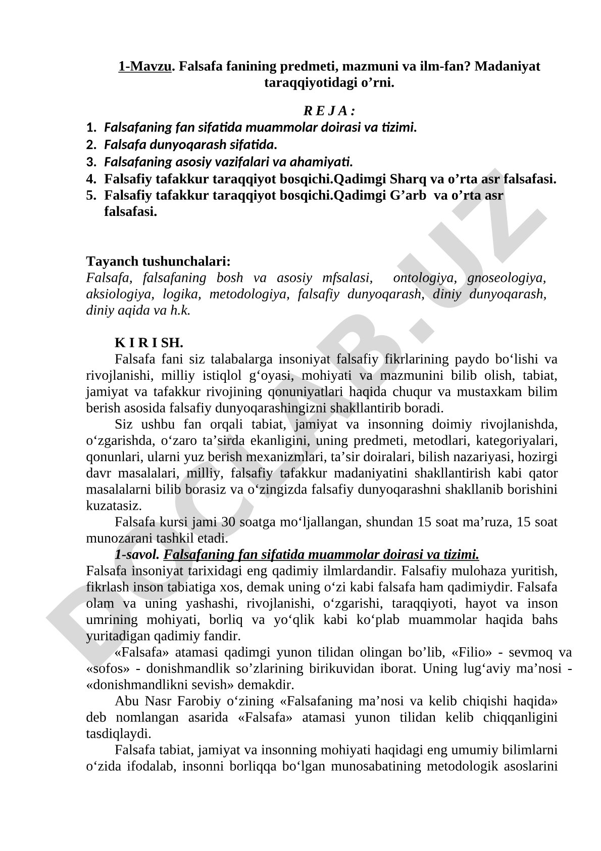 Falsafa fanining predmeti, mazmuni va ilm-fan? Madaniyat taraqqiyotidagi o’rni