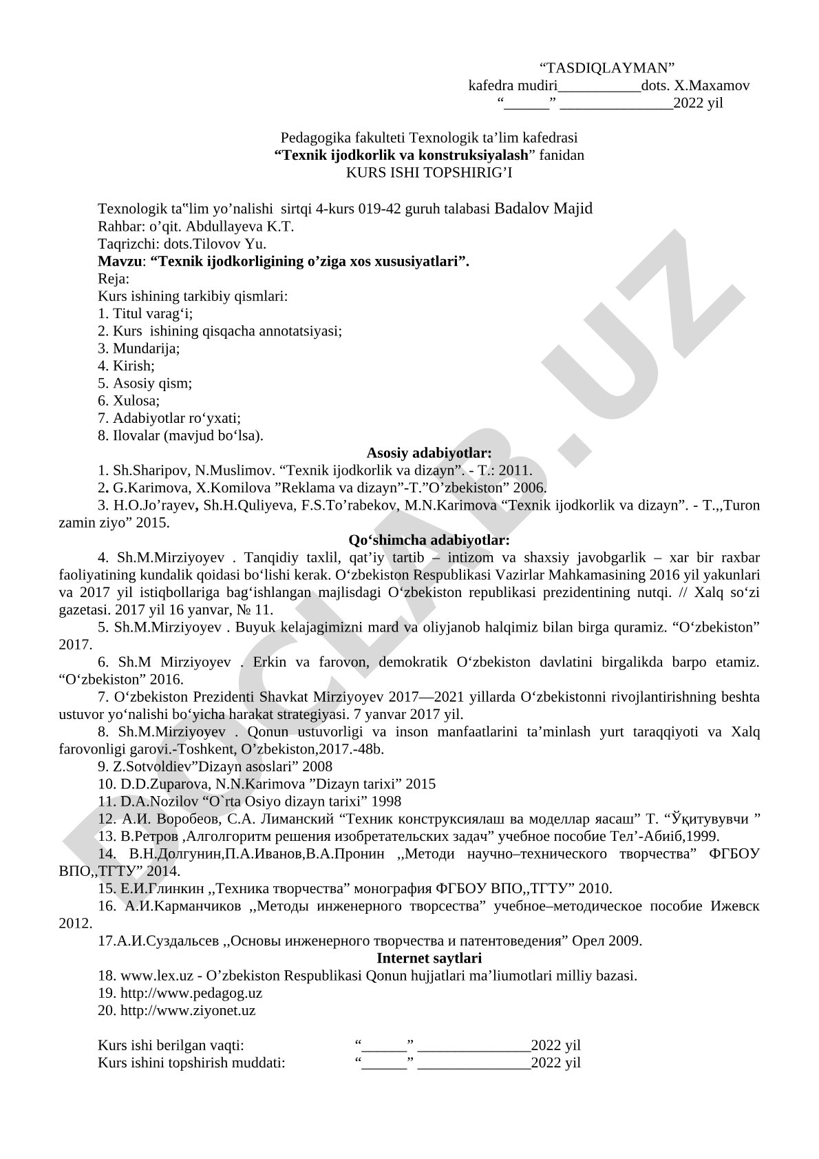 Texnik ijodkorligining o'ziga xos xususiyatlari