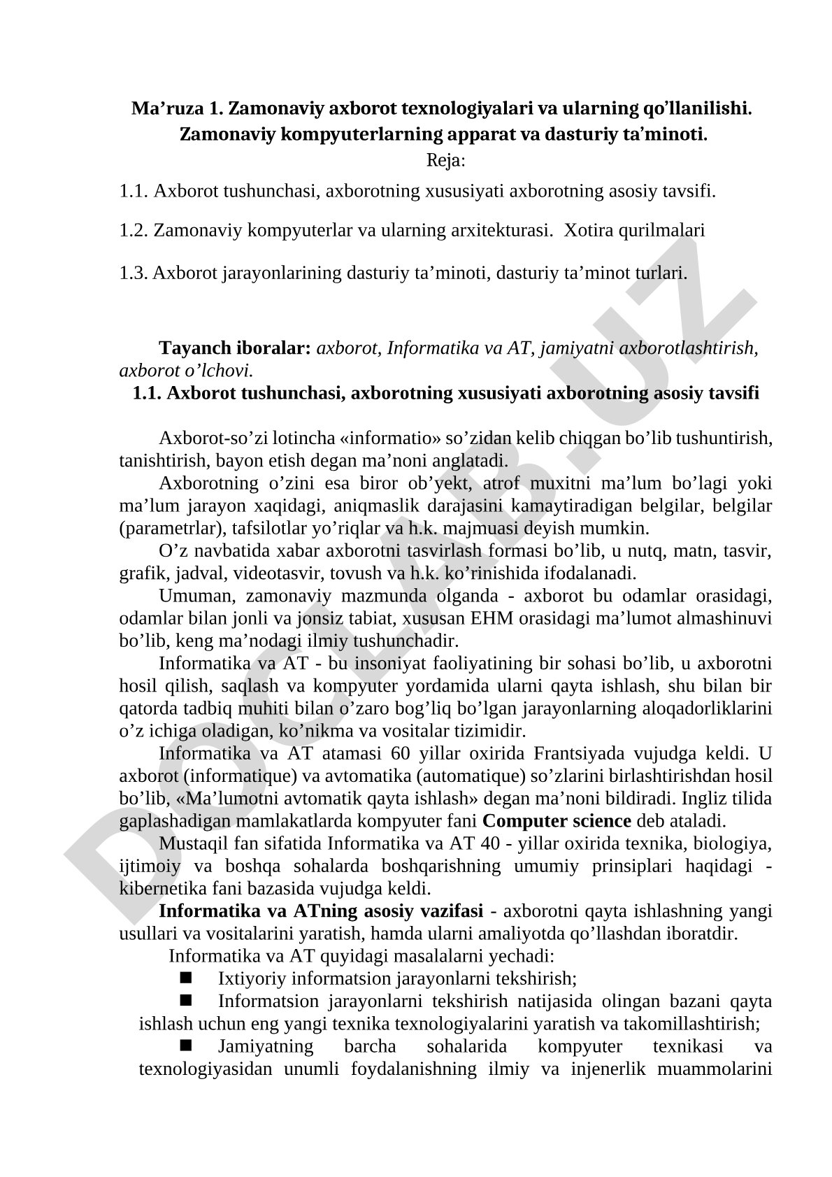 Zamonaviy axborot texnologiyalari va ularning qo’llanilishi