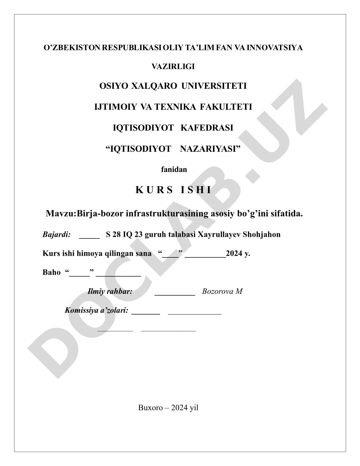 Birja-bozor infrastrukturasining asosiy bo‘g‘ini sifatida
