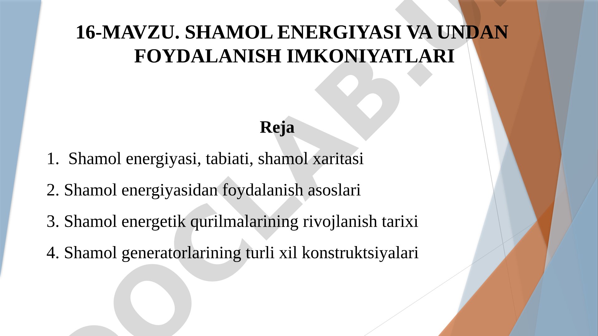 Shamol energiyasi va undan foydalanish imkoniyatlari
