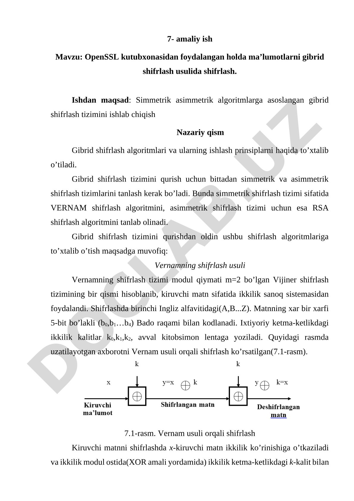 OpenSSL kutubxonasidan foydalangan holda maʼlumotlarni gibrid shifrlash usulida shifrlash