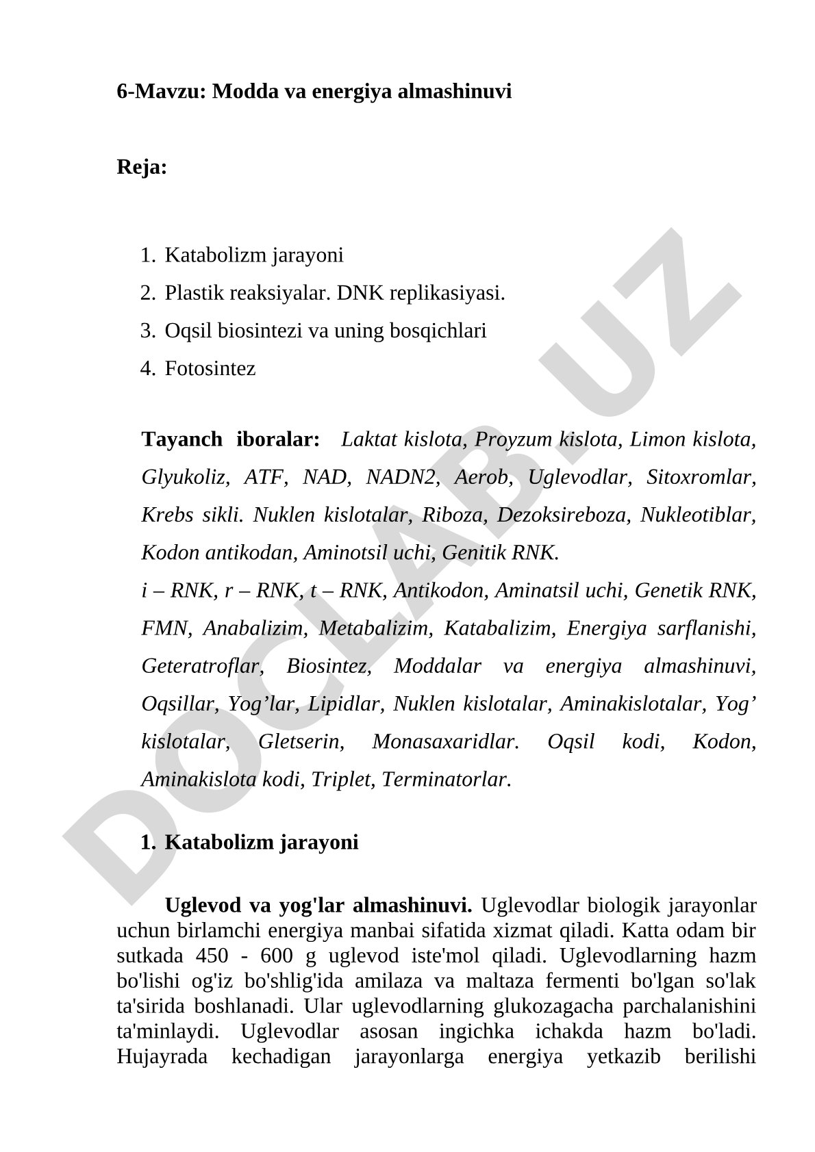 Modda va energiya almashinuvi