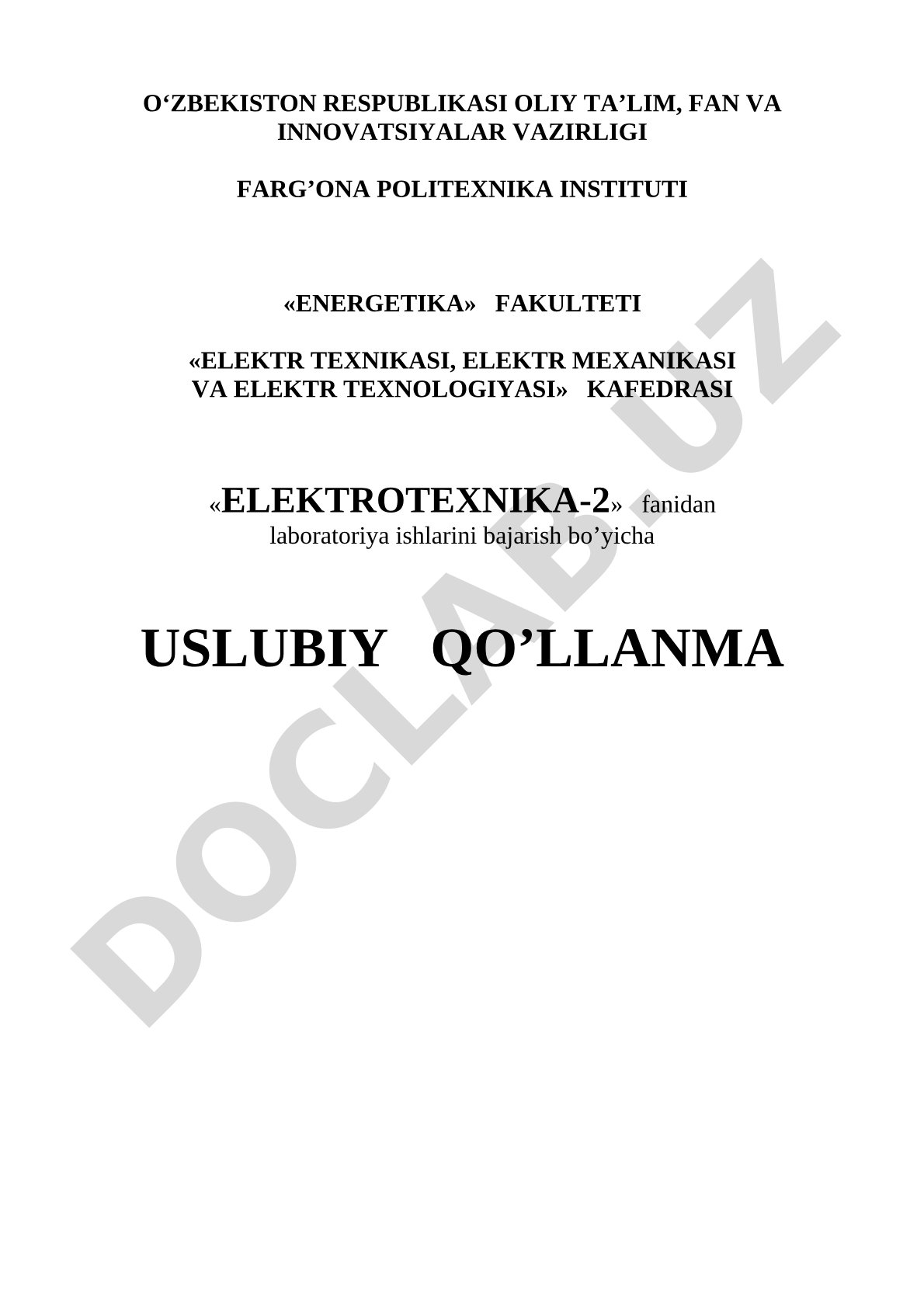 ELEKTROTEXNIKA-2 fanidan laboratoriya ishlari
