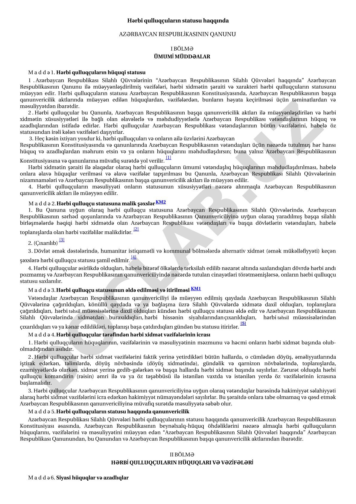 Hərbi qulluqçuların statusu haqqında Azərbaycan Respublikasının Qanunu