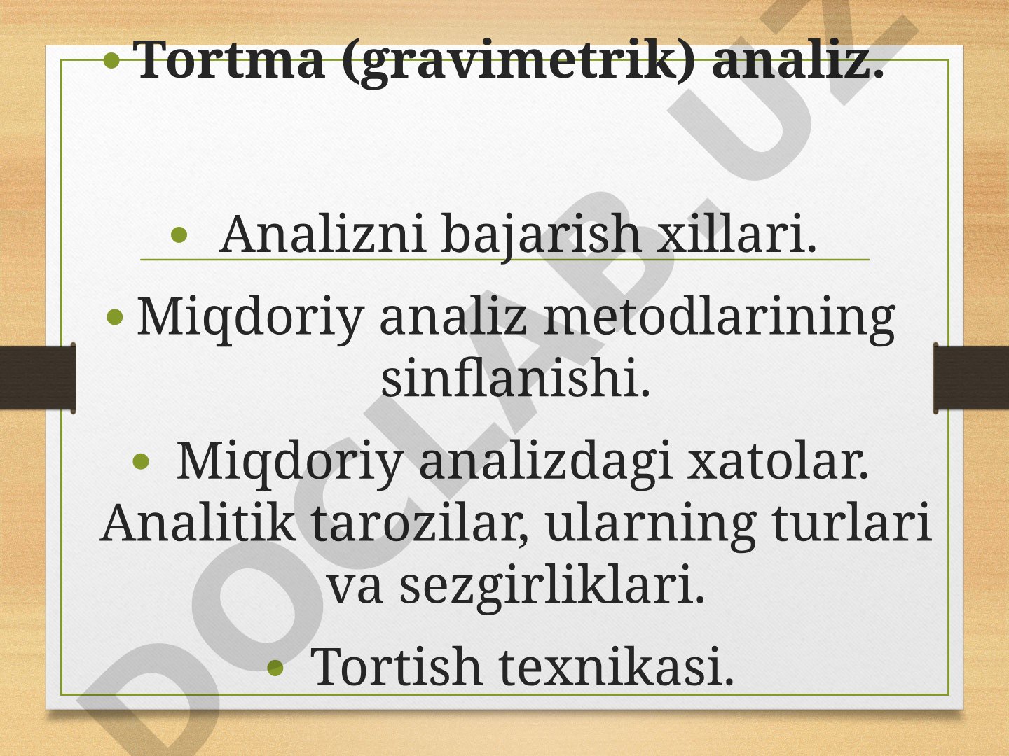 Tortma (gravimetrik) analiz va miqdoriy analiz metodlari