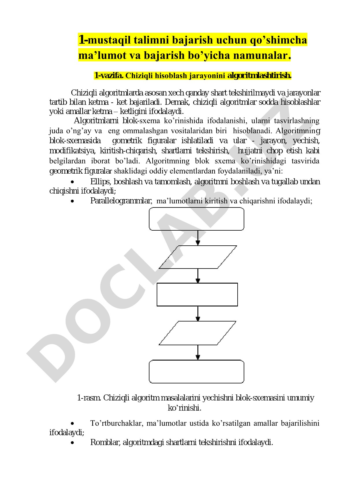 Chiziqli hisoblash jarayonini algoritmlashtirish