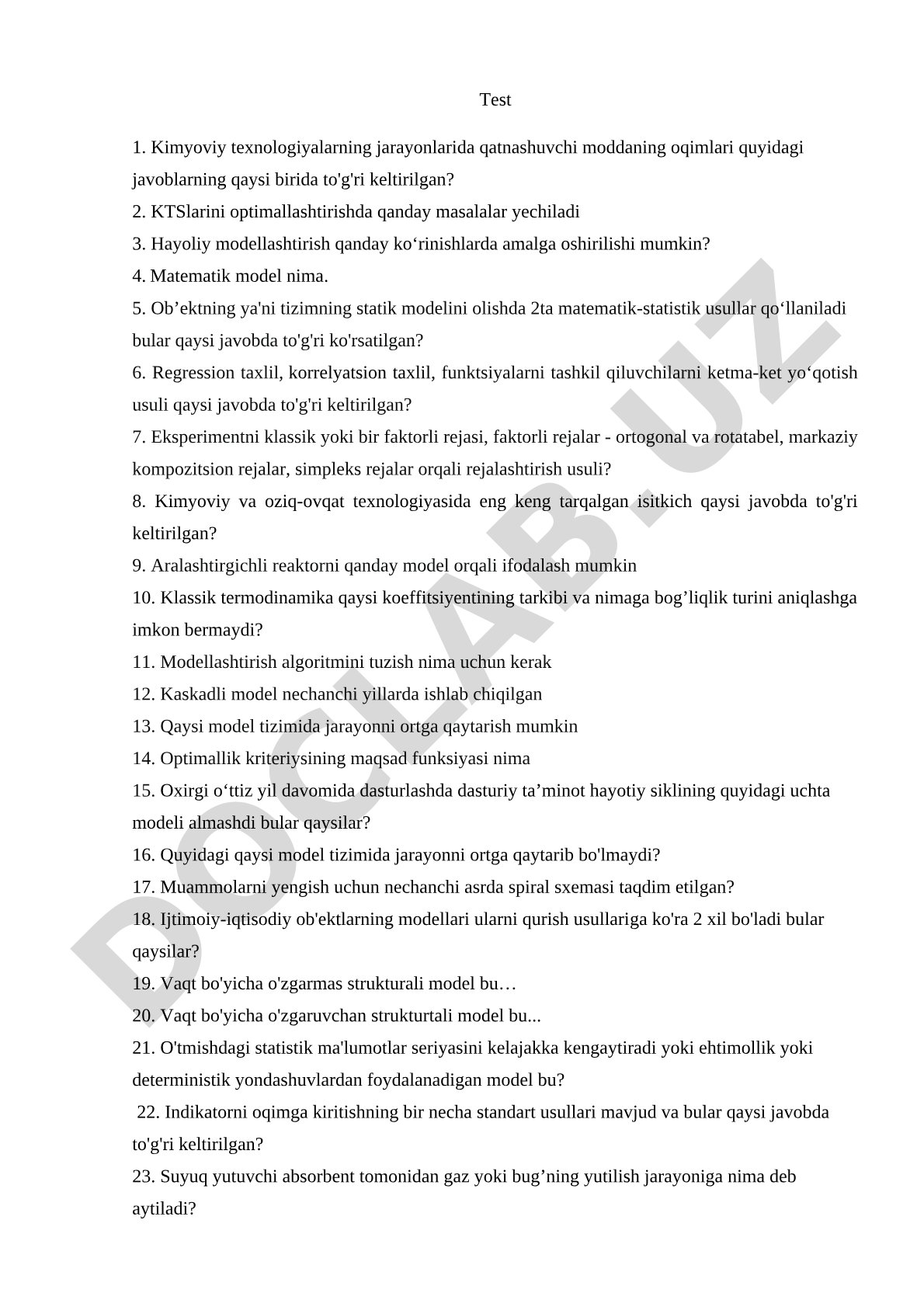 Kimyoviy texnologiya jarayonlarida modellashtirish va optimallashtirish