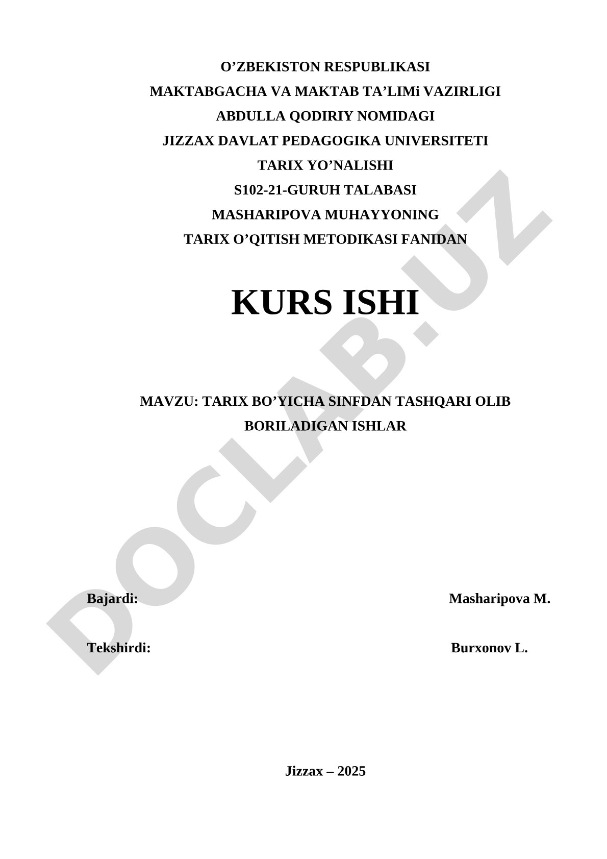 Tarix bo'yicha sinfdan tashqari olib boriladigan ishlar