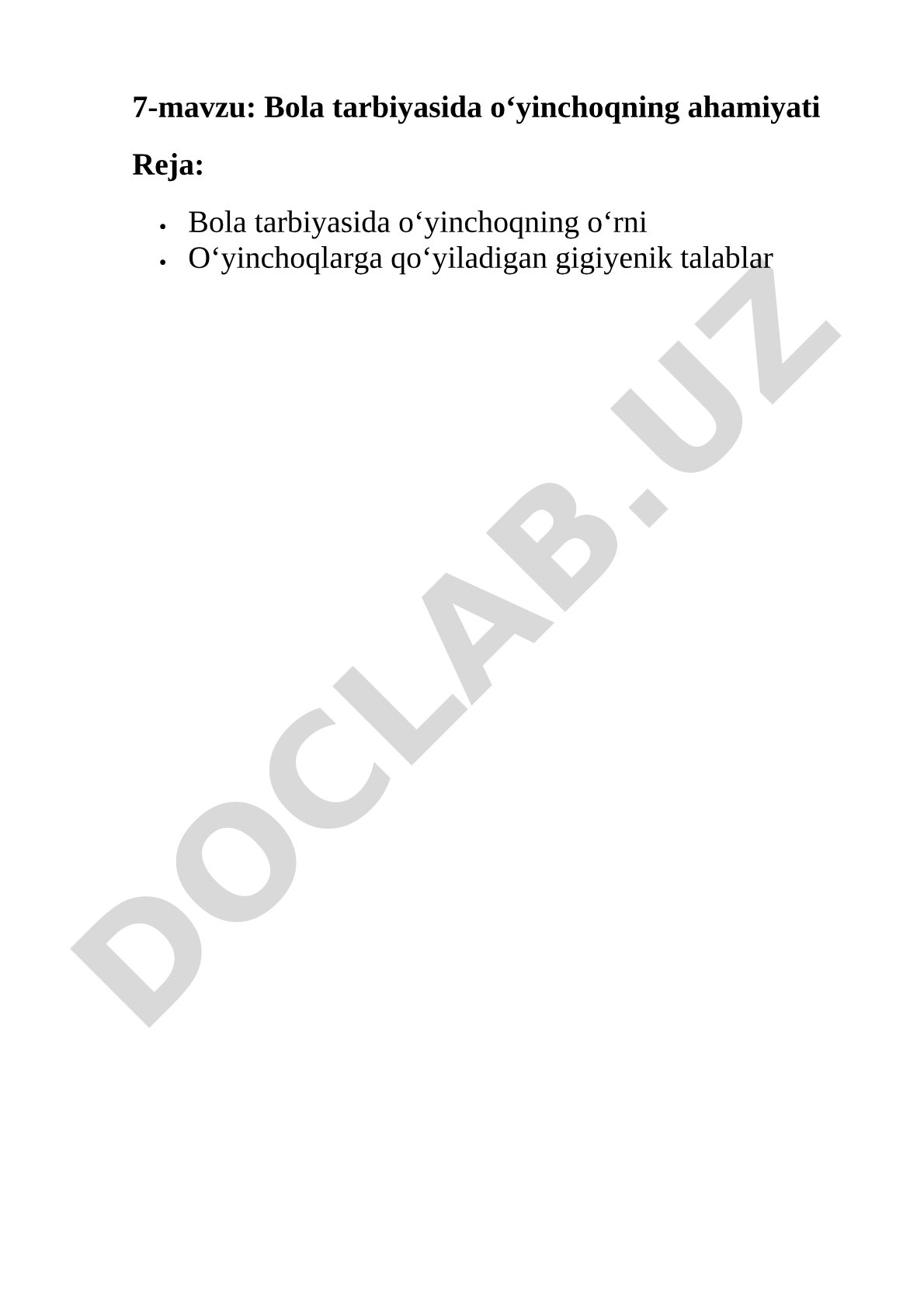 Bola tarbiyasida o‘yinchoqning ahamiyati