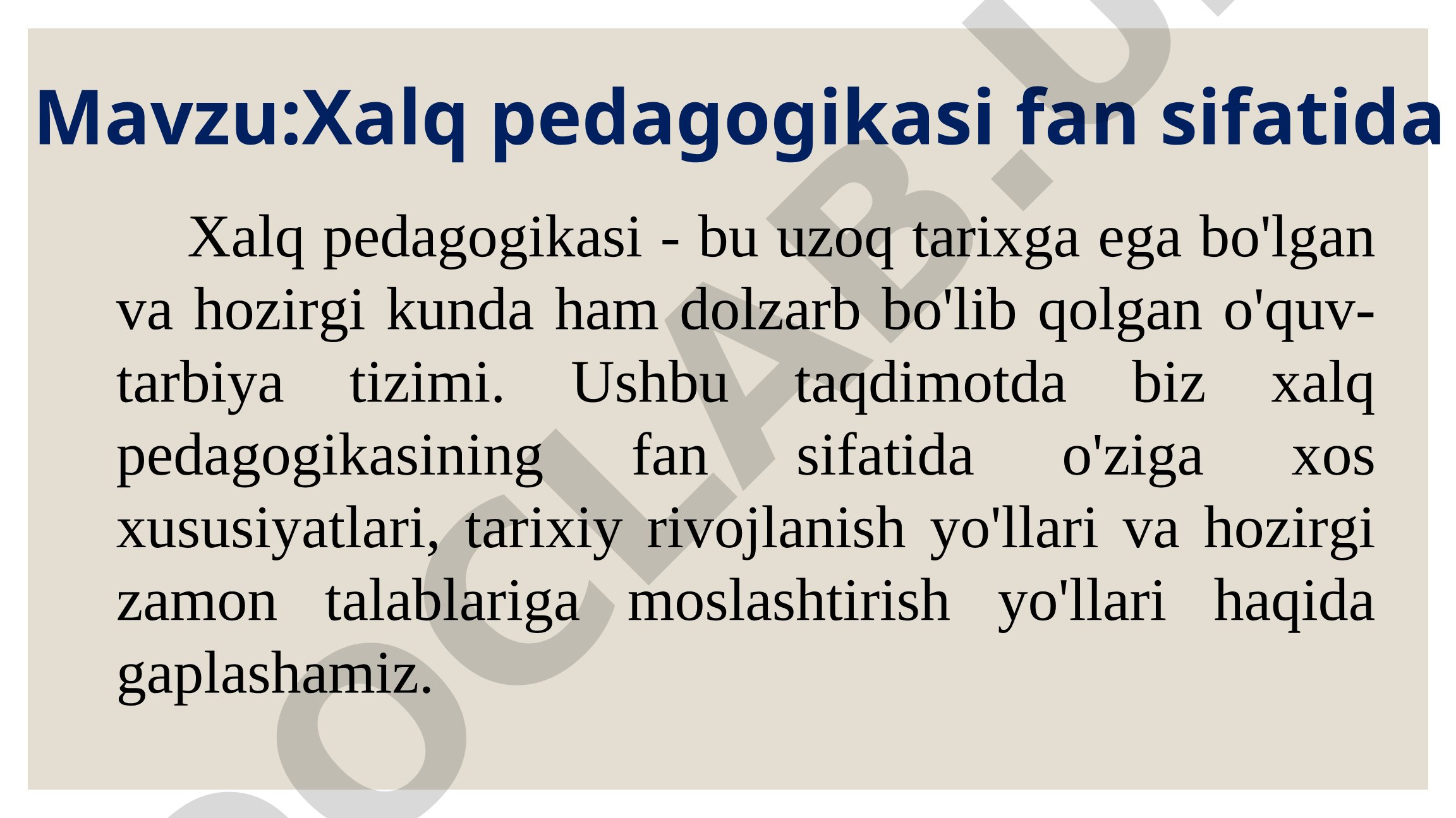 Xalq pedagogikasi fan sifatida