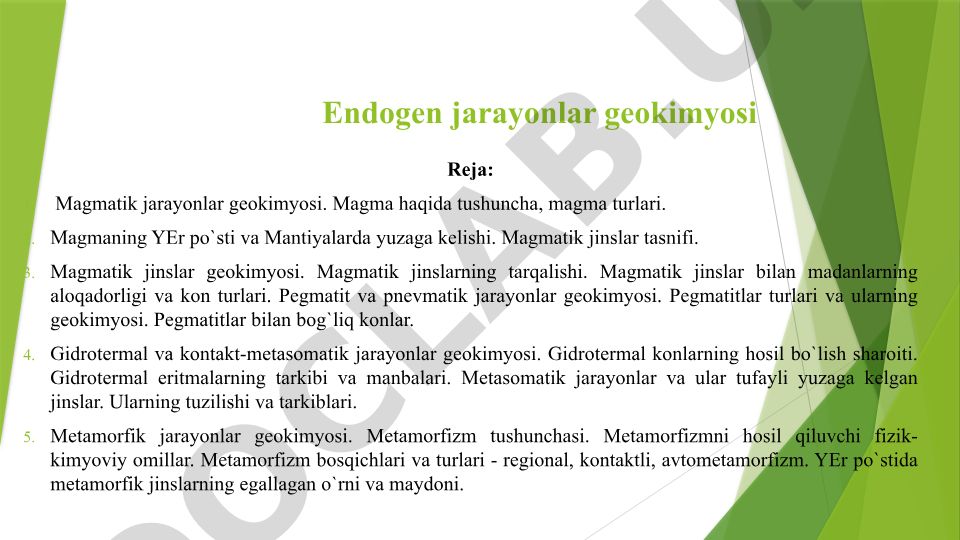 Endogen jarayonlar geokimyosi